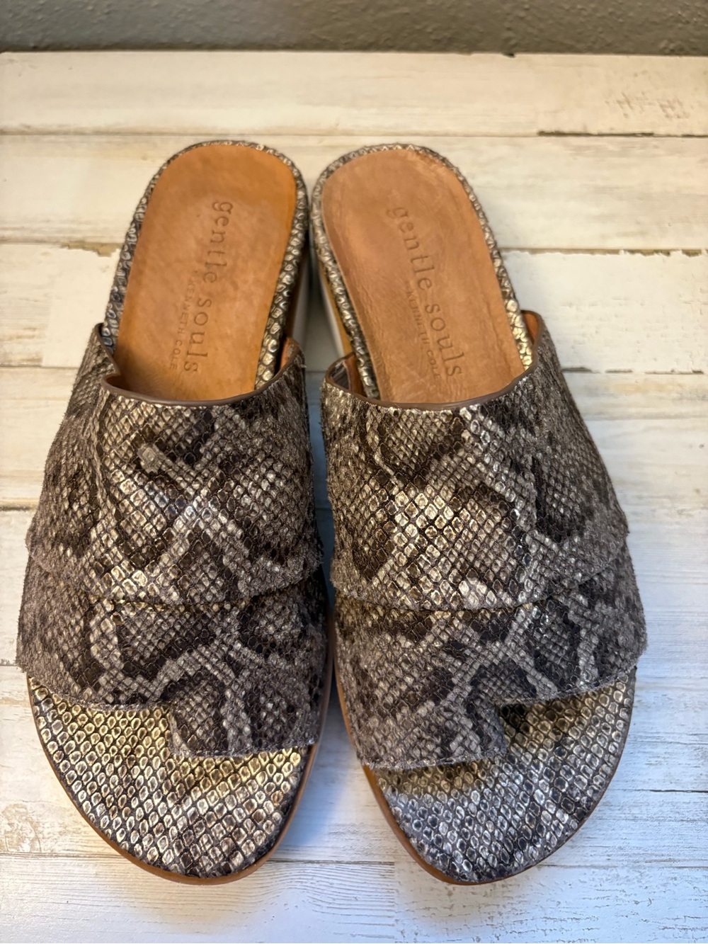 gentle souls Brown Snake-Print Slide Sandals - Picture 2 of 4